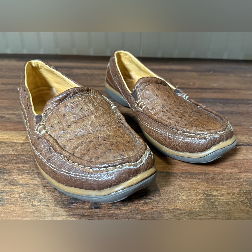 Vintage Made In Mexico Men’s Ostrich Leather Brown Slip On Loafers US Size 8